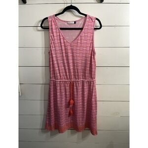 Cabana Life Pink Dress Cover Up Beach Women's Large Drawstring Waist Sleeveless